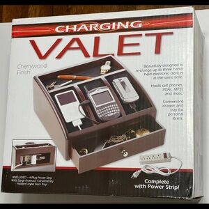 LCI branding Cherrywood Charging Valet with Power Strip new in box